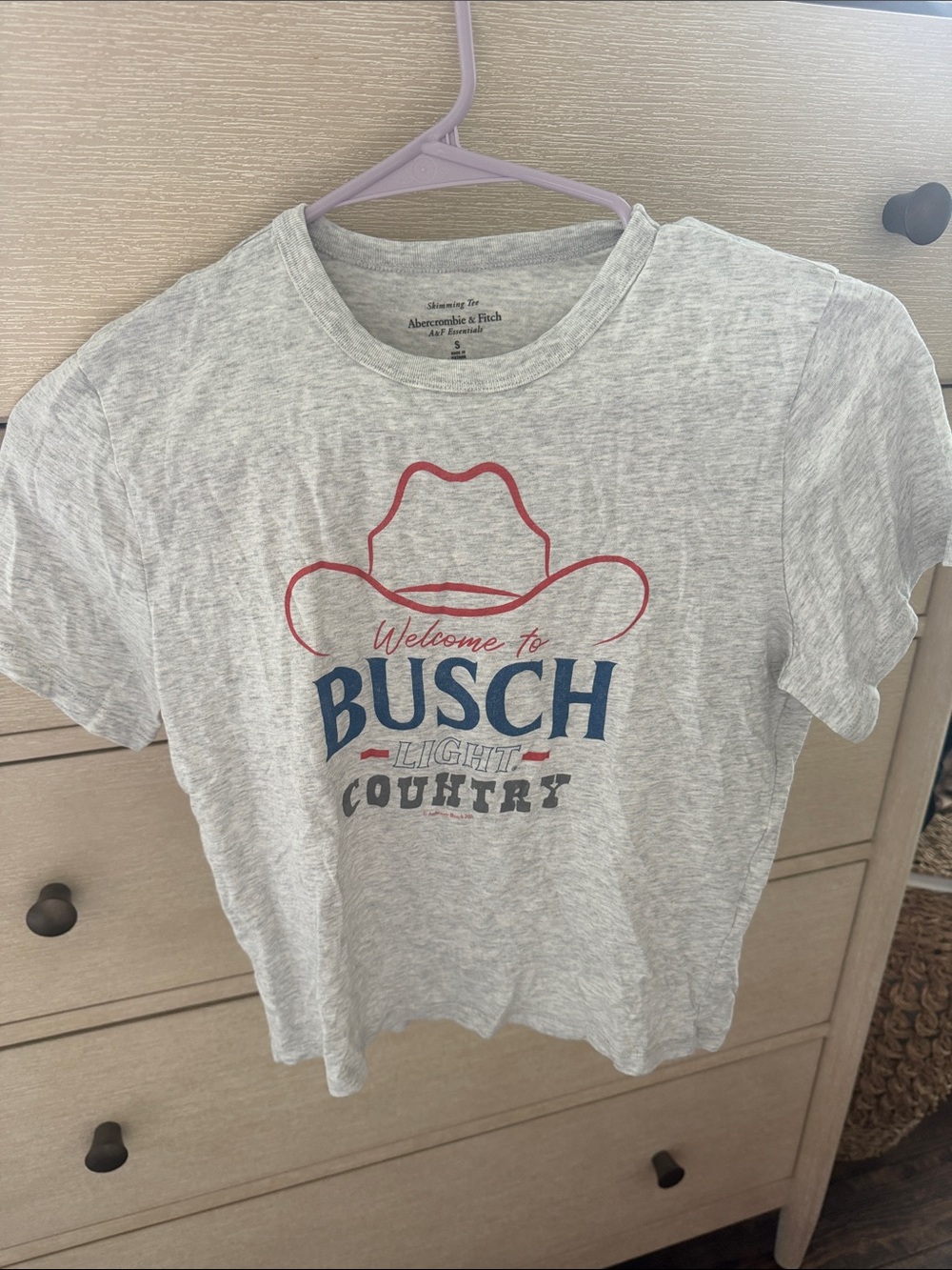 Abercrombie & Fitch Heather Gray Tee with Red and Navy Graphic
